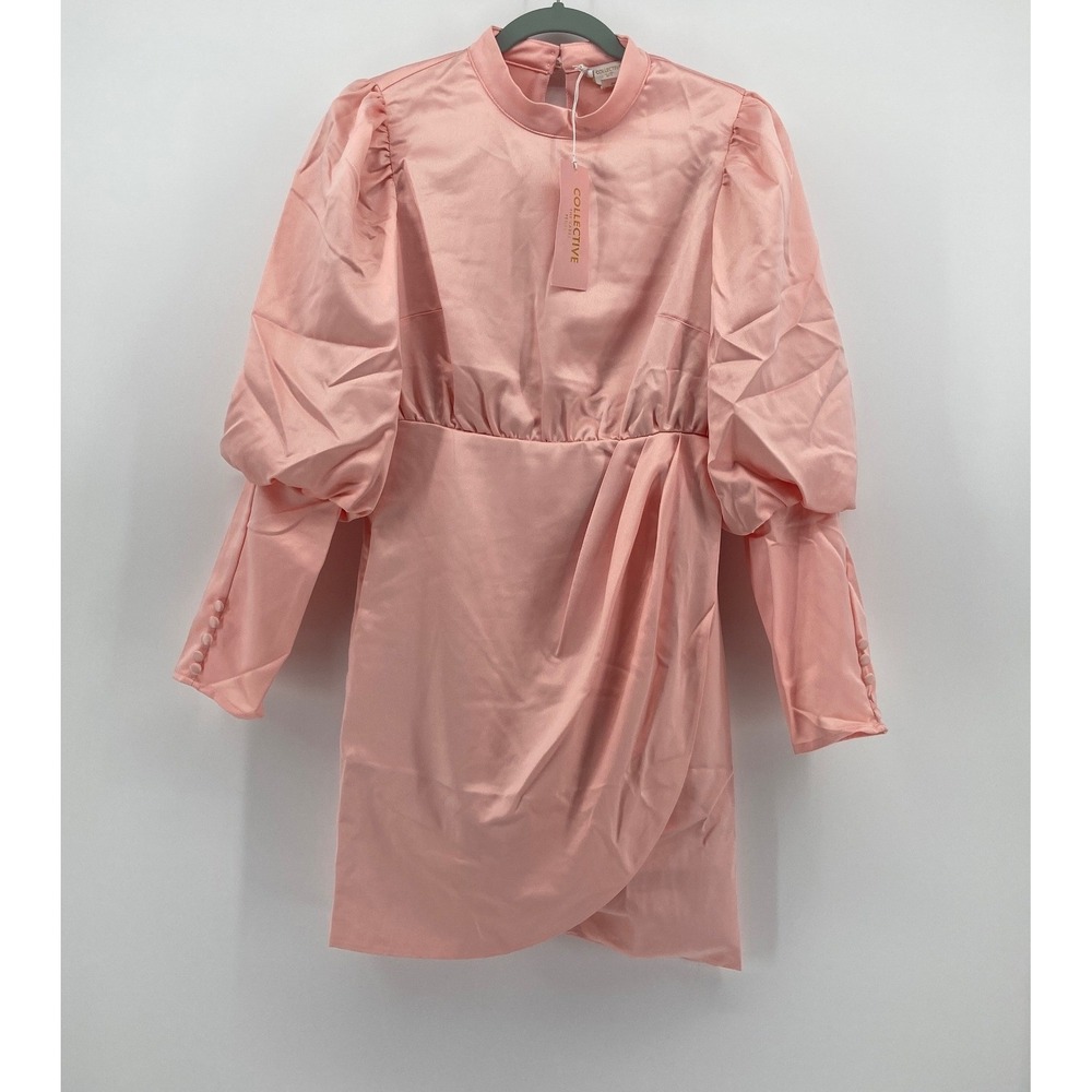 Collective The Label Petite Pink Satin Puff Sleeve Mini Dress Open Back US 8